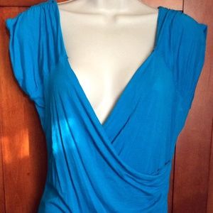 Blue v-neck cut blouse